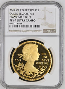 2012 SILVER PROOF GILT DIAMOND JUBILEE £5 (NGC) PF69 ULTRA CAMEO - NGC GOLD COINS - Cambridgeshire Coins