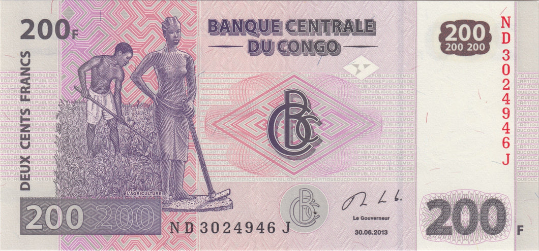 2013 200 FRANCS CENTRAL CONGO BANK BANKNOTE REF 1437 - World Banknotes - Cambridgeshire Coins