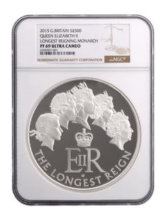 2015 1 KILO SILVER PROOF £500 LONGEST REIGNING MONARCH QE II (NGC) PF 69 ULTRA CAMEO - NGC CERTIFIED COINS - Cambridgeshire Coins