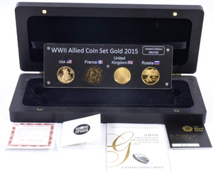 2015 Fine Gold Proof WWII Allied 4 Coin Quarter Ounce Set Box - Gold Proof Sets - Cambridgeshire Coins