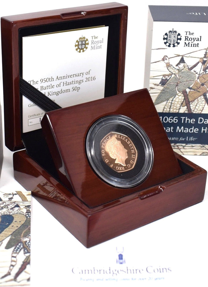 2016 22 Carat Gold Proof 1066 Battle of Hastings 50p Fifty Pence Coin BOX + COA - Gold Proof 50p - Cambridgeshire Coins