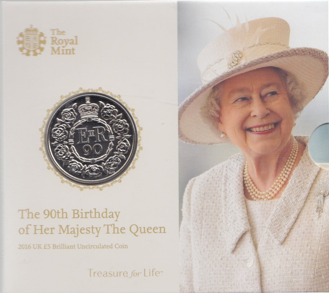 2016 Brilliant Uncirculated £5 Coin Presentation Pack Queens 90th Birthday - £5 BU PACK - Cambridgeshire Coins