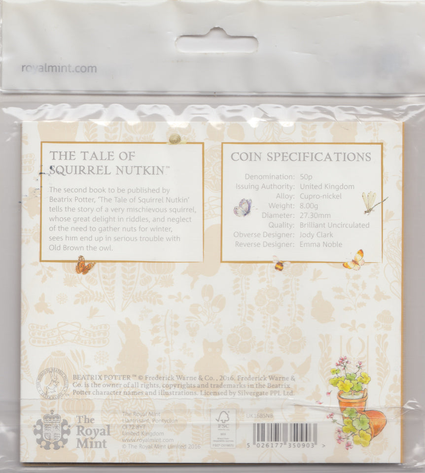 2016 BRILLIANT UNCIRCULATED 50P COIN BEATRIX POTTER SQUIRREL NUTKIN SEALED - 50p BU Pack - Cambridgeshire Coins