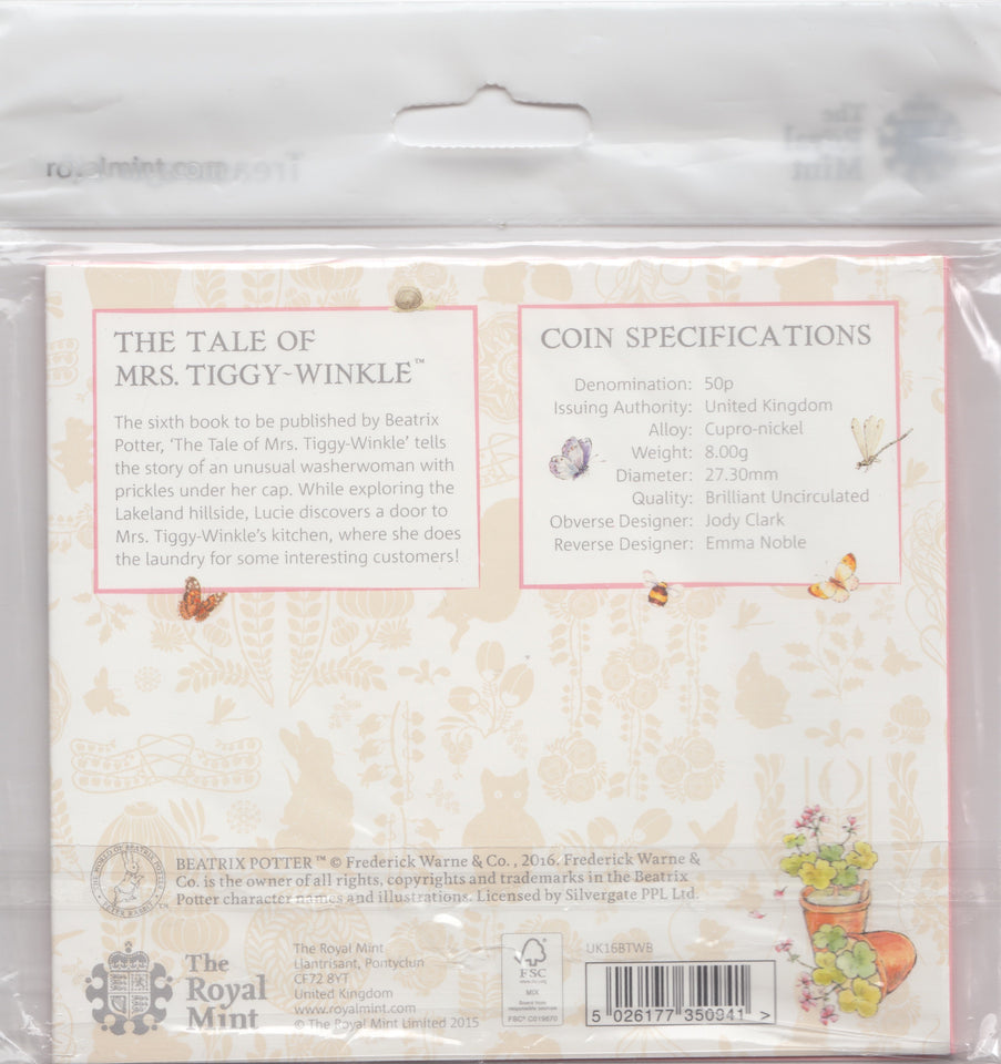 2016 BRILLIANT UNCIRCULATED 50P COIN BEATRIX POTTER TIGGY-WINKLE PACK SEALED - 50p BU Pack - Cambridgeshire Coins