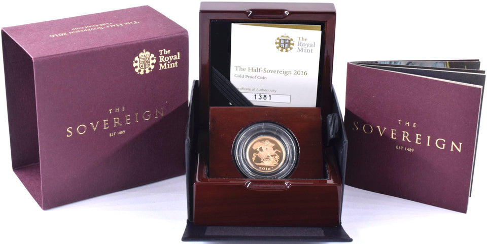 2016 Gold 22ct Proof Half Sovereign Pistrucci Coin BOX + COA Bullion Royal Mint - Cambridgeshire Coins