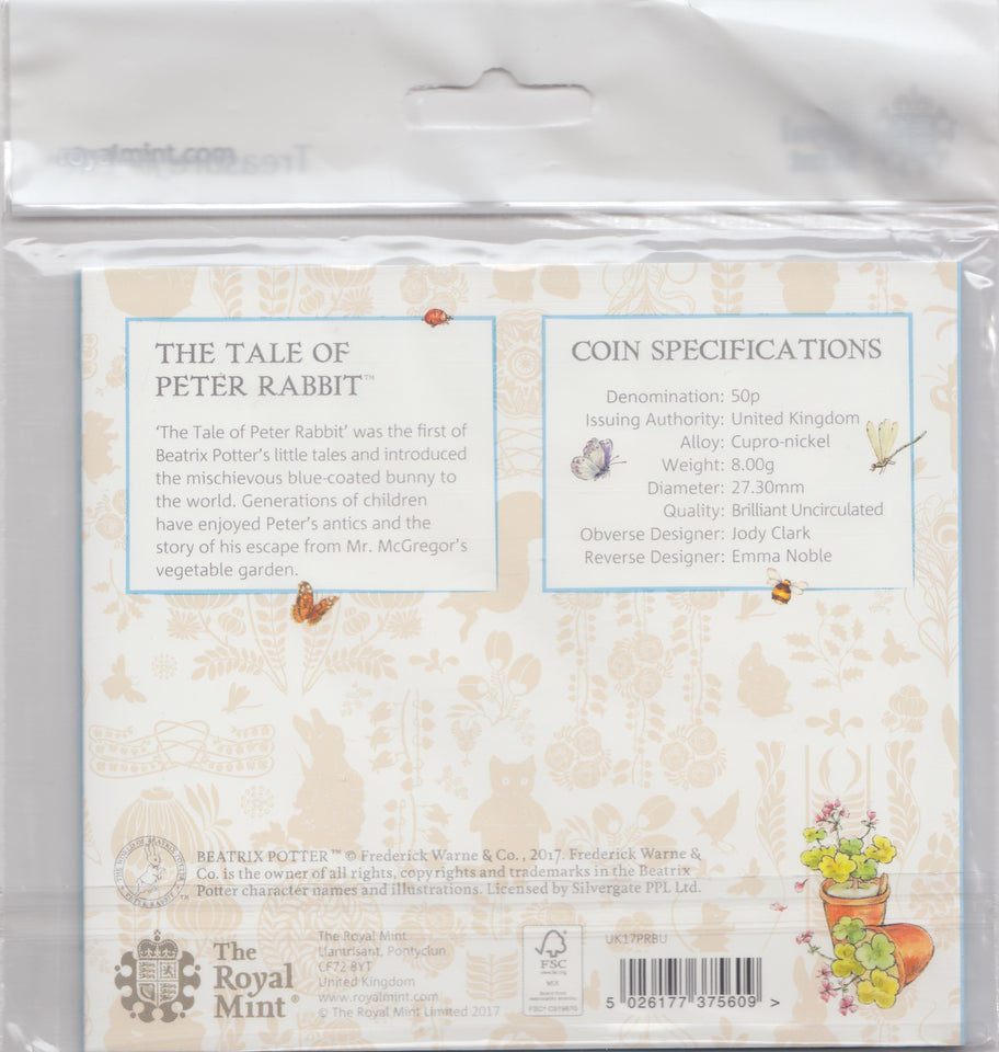 2017 BRILLIANT UNCIRCULATED 50P COIN BEATRIX POTTER TALE OF PETER RABBIT SEALED - 50p BU Pack - Cambridgeshire Coins