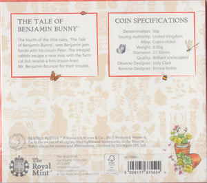 2017 BRILLIANT UNCIRCULATED 50P COIN BENJAMIN BUNNY SEALED - Beatrix Potter - Cambridgeshire Coins