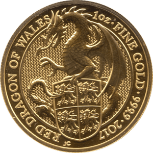 2017 GOLD £100 POUNDS 1 OUNCE RED DRAGON OF WALES QUEENS BEASTS ONE OUNCE - GOLD COMMEMORATIVE - Cambridgeshire Coins