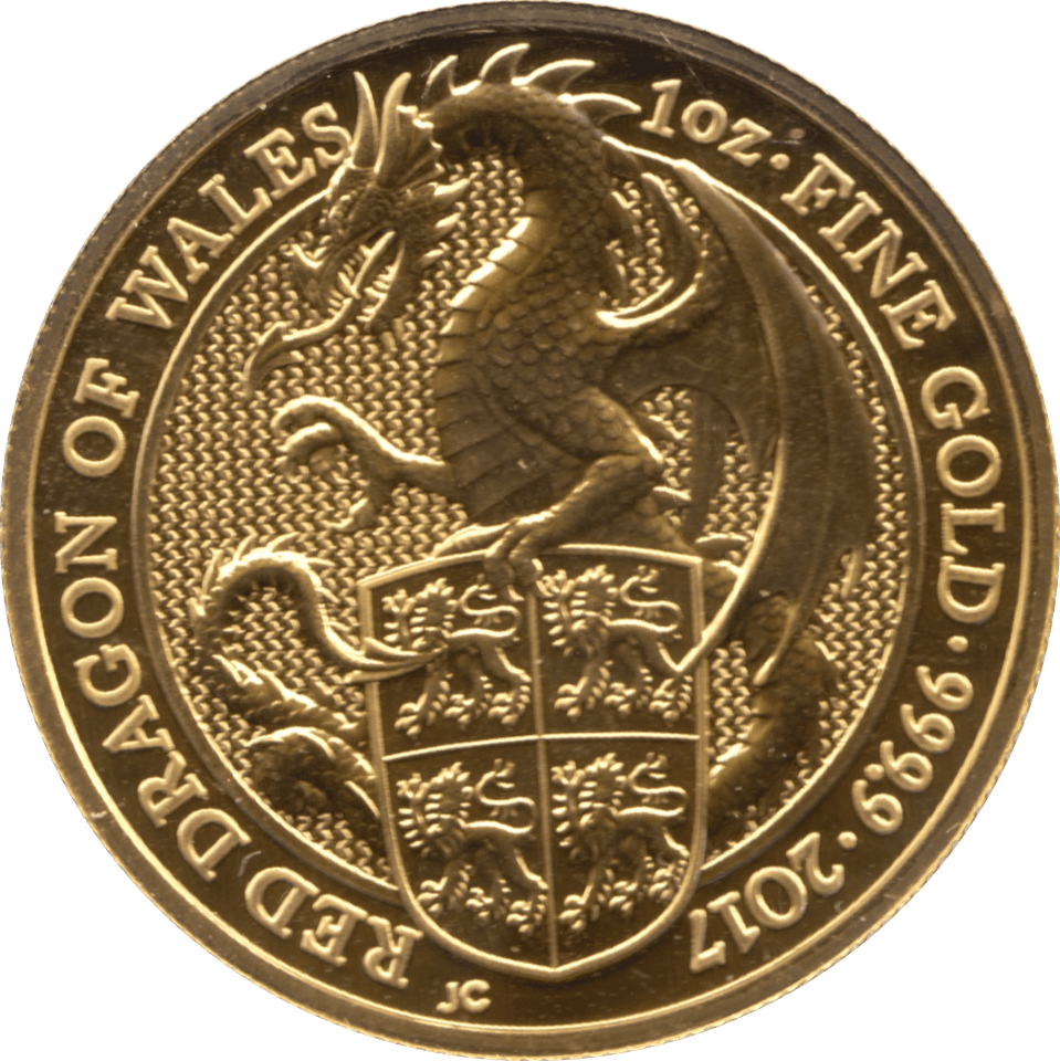 2017 GOLD £100 POUNDS 1 OUNCE RED DRAGON OF WALES QUEENS BEASTS ONE OUNCE - GOLD COMMEMORATIVE - Cambridgeshire Coins
