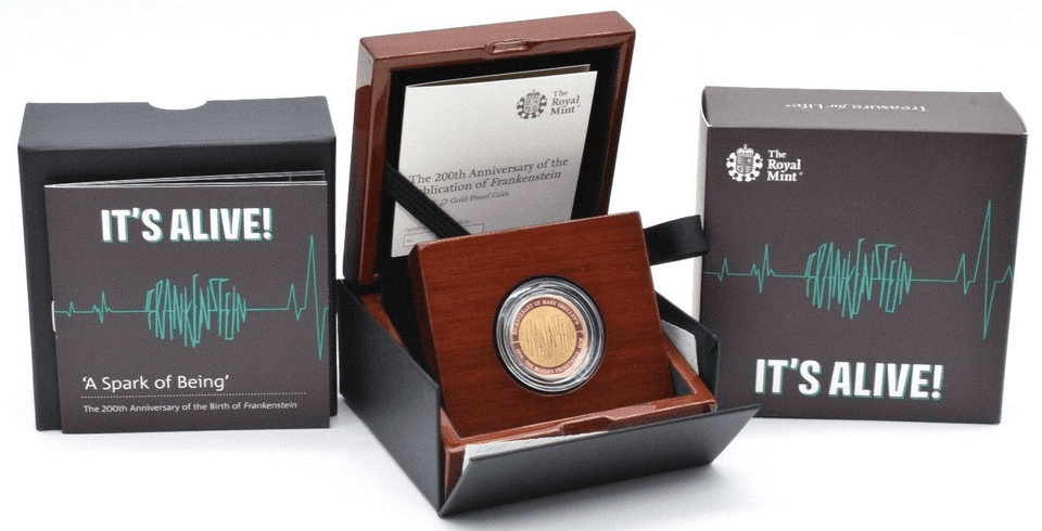 2017 Gold Proof £2 Mary Shelley Frankenstein Monster Coin Box COA 570 Limited - Gold Proof £2 - Cambridgeshire Coins