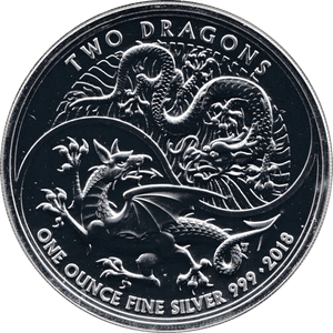 2018 1OZ TWO DRAGONS .999 SILVER £2 COIN UNC - SILVER WORLD COINS - Cambridgeshire Coins