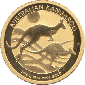 2018 9999 GOLD PROOF 1/10TH OUNCE KANGAROO 15 DOLLAR - Gold World Coins - Cambridgeshire Coins