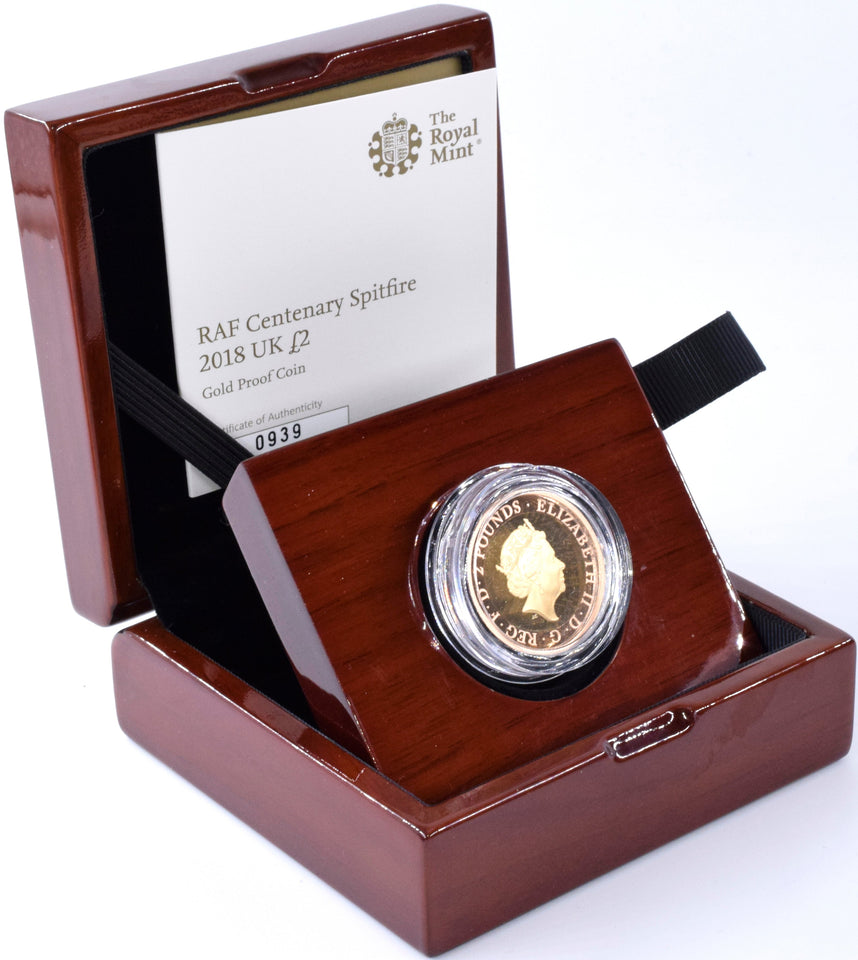 2018 Gold Proof £2 RAF Spitfire Coin BOX COA Double Sovereign - Gold Proof £2 - Cambridgeshire Coins