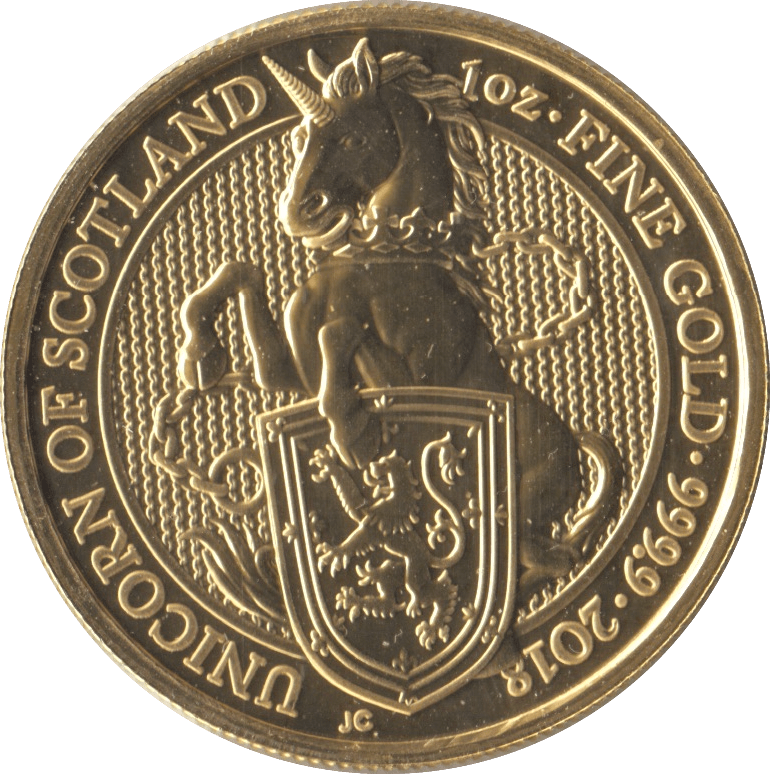 2018 GOLD QUEENS BEASTS ONE OUNCE UNICORN OF SCOTLAND - GOLD BRITANNIAS - Cambridgeshire Coins