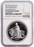 2019 £5 SILVER PROOF TWO OUNCE UNA AND THE LION (NGC) PF69 ULTRA CAMEO - NGC CERTIFIED COINS - Cambridgeshire Coins