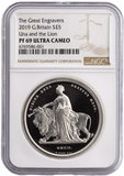 2019 £5 SILVER PROOF TWO OUNCE UNA AND THE LION (NGC) PF69 ULTRA CAMEO - NGC CERTIFIED COINS - Cambridgeshire Coins