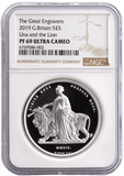 2019 £5 SILVER PROOF TWO OUNCE UNA AND THE LION (NGC) PF69 ULTRA CAMEO - NGC CERTIFIED COINS - Cambridgeshire Coins