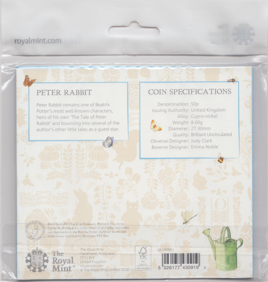 2019 BRILLIANT UNCIRCULATED 50P COIN BEATRIX POTTER PETER RABBIT SEALED - 50p BU Pack - Cambridgeshire Coins