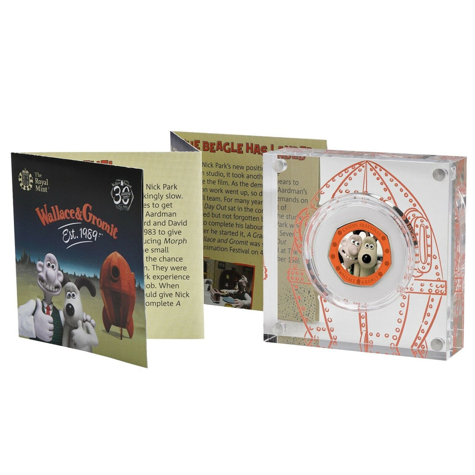 2019 Silver Proof 50p Fifty Pence Wallace & Gromit Royal Mint Coloured BOX + COA - Silver Proof 50p - Cambridgeshire Coins