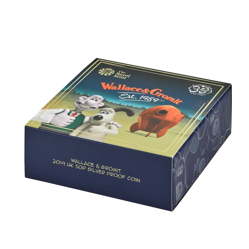 2019 Silver Proof 50p Fifty Pence Wallace & Gromit Royal Mint Coloured BOX + COA - Silver Proof 50p - Cambridgeshire Coins