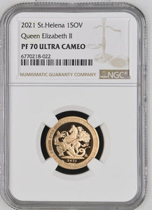 2021 GOLD PROOF ST.HELENA SOVEREIGN (NGC) PF70 ULTRA CAMEO - NGC GOLD COINS - Cambridgeshire Coins