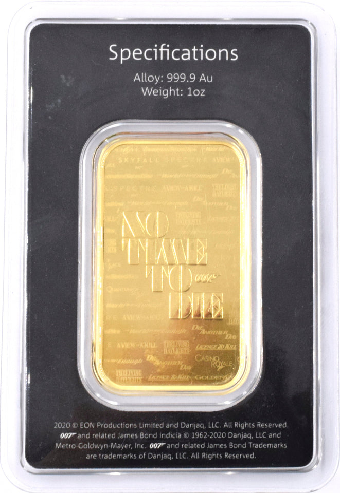2021 JAMES BOND 1oz FINE GOLD BULLION BAR 999.9 NO TIME TO DIE ROYAL MINT GOLDFINGER - GOLD BAR - Cambridgeshire Coins