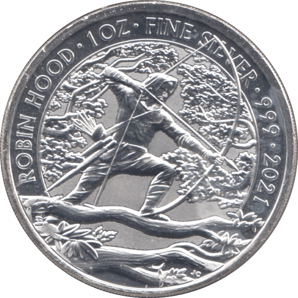 2021 ROBIN HOOD 1 OZ FINE SILVER BRITANNIA TWO POUNDS - SILVER WORLD COINS - Cambridgeshire Coins