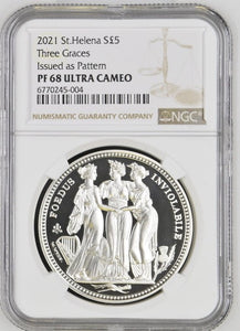 2021 SILVER PROOF ST.HELENA S£5 THREE GRACES ( NGC ) PF68 ULTRA CAMEO - NGC SILVER COINS - Cambridgeshire Coins