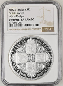 2022 SILVER PROOF ST.HELENA S£2 GOTHIC CROWN WYON DESIGN ( NGC ) PF69 ULTRA CAMEO - NGC SILVER COINS - Cambridgeshire Coins