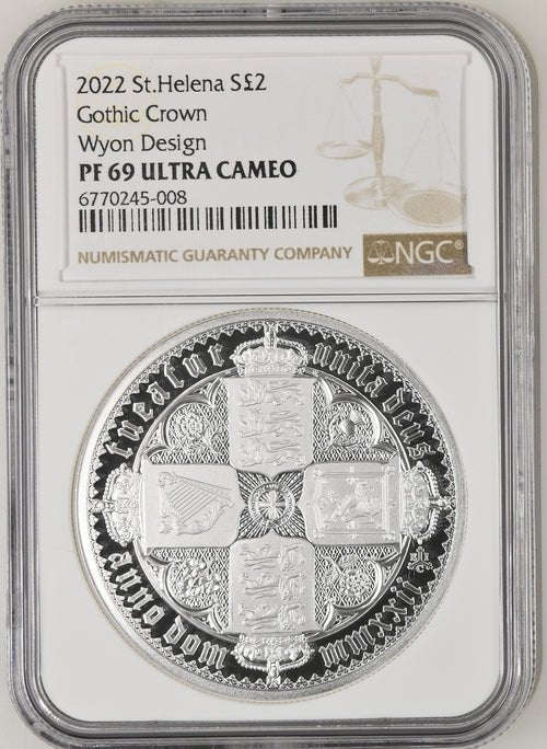 2022 SILVER PROOF ST.HELENA S£2 GOTHIC CROWN WYON DESIGN ( NGC ) PF69 ULTRA CAMEO - NGC SILVER COINS - Cambridgeshire Coins