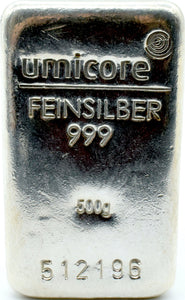 500 GRAM SILVER UMICORE BARS 999.0 SILVER BULLION - SILVER BARS - Cambridgeshire Coins