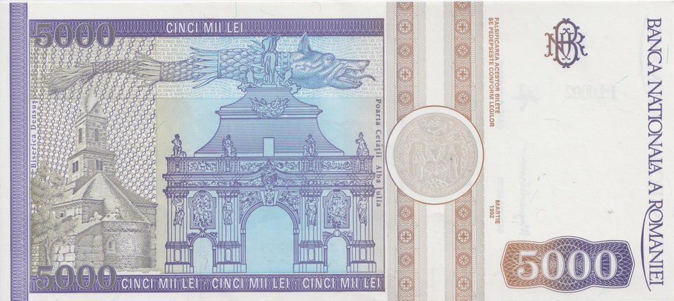 5000 LEI BANKNOTE ROMANIA ( REF 107 ) - World Banknotes - Cambridgeshire Coins