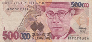 500000 CRUZEIROS REAIS BANCO CENTRAL DO BRASIL BRAZIL BANKNOTE REF 430 - World Banknotes - Cambridgeshire Coins