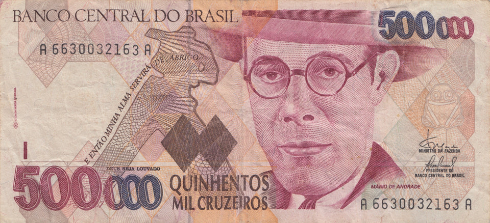 500000 CRUZEIROS REAIS BANCO CENTRAL DO BRASIL BRAZIL BANKNOTE REF 430 - World Banknotes - Cambridgeshire Coins