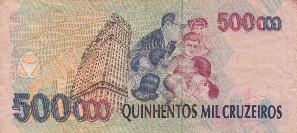 500000 CRUZEIROS REAIS BANCO CENTRAL DO BRASIL BRAZIL BANKNOTE REF 430 - World Banknotes - Cambridgeshire Coins