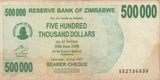 500000 DOLLARS BANKNOTE ZIMBABWE ( REF 119 ) - World Banknotes - Cambridgeshire Coins