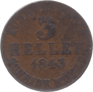 1843 GERMAN STATES 3 HELLER 6 - WORLD COINS - Cambridgeshire Coins
