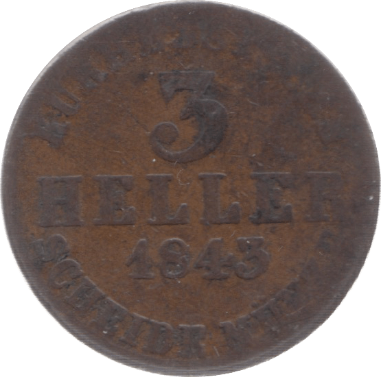 1843 GERMAN STATES 3 HELLER 6 - WORLD COINS - Cambridgeshire Coins