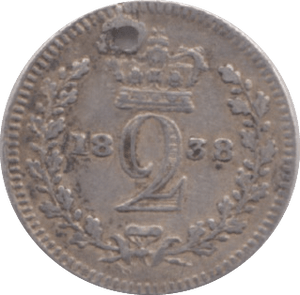 1838 MAUNDY TWOPENCE ( GF ) HOLED - Maundy Coins - Cambridgeshire Coins