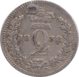 1838 MAUNDY TWOPENCE ( GF ) HOLED - Maundy Coins - Cambridgeshire Coins