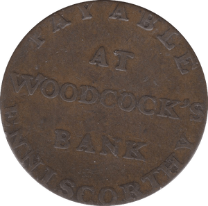 1800 HALFPENNY TOKEN WOODCOCK BANK ( REF 10 )