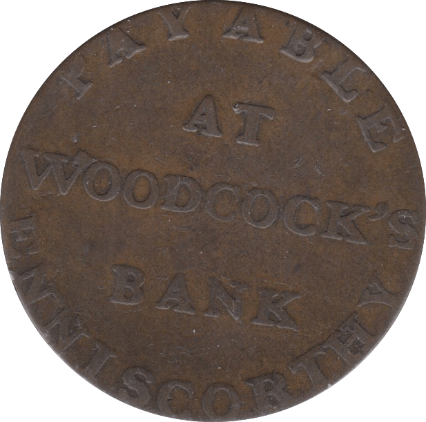 1800 HALFPENNY TOKEN WOODCOCK BANK ( REF 10 )