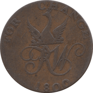 1800 HALFPENNY TOKEN WOODCOCK BANK ( REF 10 )
