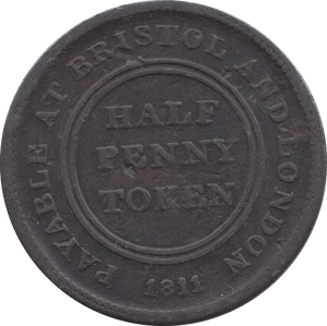 1811 HALFPENNY TOKEN BRISTOL & LDN ( REF 9 )
