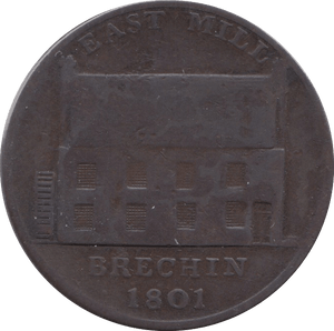 1801 HALFPENNY CONDER TOKEN ANGUSSHIRE D AND H 8 BRECHIN SMITH & WILSON ( REF 16 )