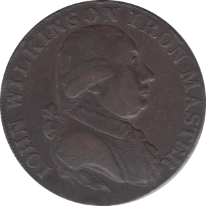 1793 HALFPENNY TOKEN WARWICKSHIRE MAN AT FORGE J.WILKENSON DH 416 ( REF 37 )