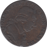 1798 HALFPENNY TOKEN WARWICKSHIRE VULCAN J.WILKINSON ( REF 54 )