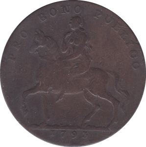 1793 HALFPENNY TOKEN WARWICKSHIRE ELEPHANT CASTLE LADY GODIVA DH 242 A( REF 61 )