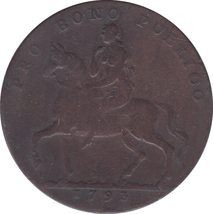 1793 HALFPENNY TOKEN WARWICKSHIRE ELEPHANT CASTLE LADY GODIVA DH 242 A( REF 61 )
