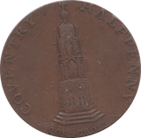 1794 HALFPENNY TOKEN WARWICKSHIRE COVEN TRY CROSS LADY GODIUP DH 248 ( REF 49 )